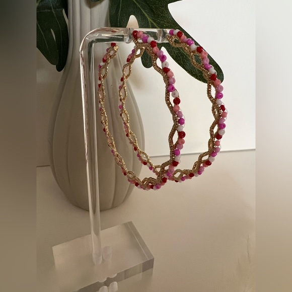 Large Pink & Gold Hoops - Oversized Gold Hoops- Trendy Boho Chic Earrings - Picture 12 of 14